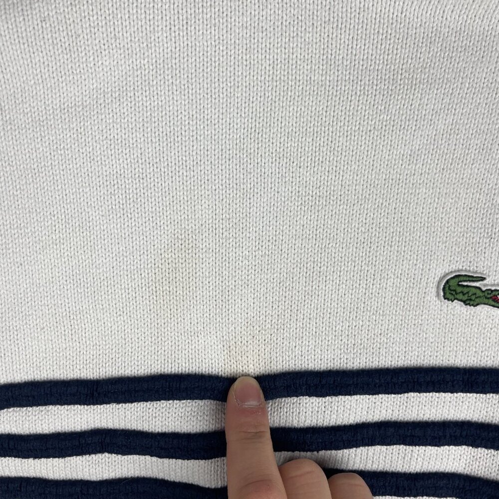 Lacoste Live! Preppy Knitted pullover Sweater White / Navy Striped Men Sz 6 Read - Picture 9 of 16